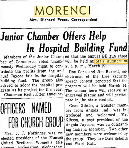 Stair Auditorium - 11 Mar 1960 Article (newer photo)